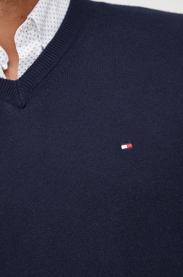 Tommy Hilfiger pulover din amestec de casmir MW0MW28047.9BYY bleumarin