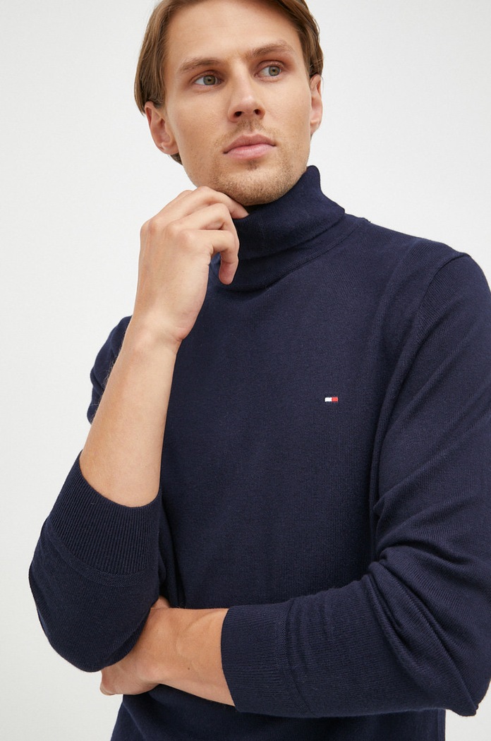Πουλόβερ με μείγμα κασμίρ Tommy Hilfiger σκούρο μπλε MW0MW28048.9BYY