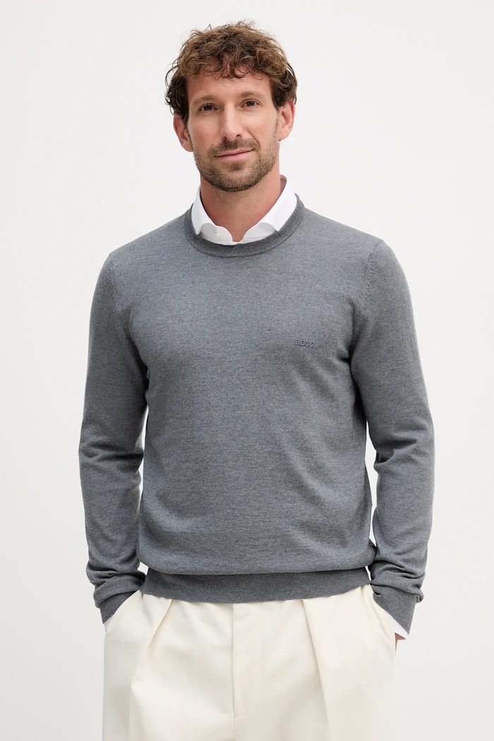 BOSS sweter wełniany Botto-L szary 50476364