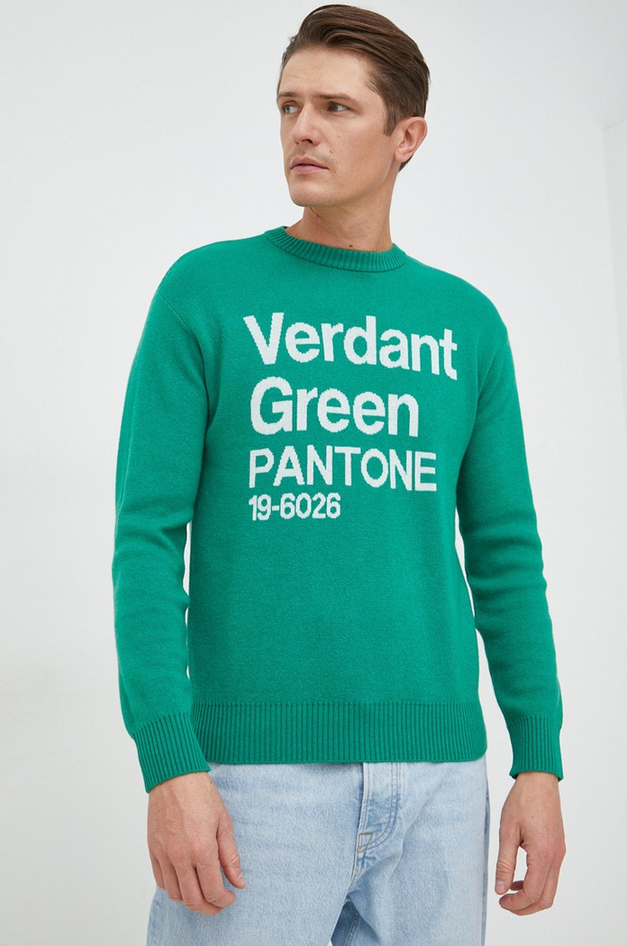 United Colors of Benetton sweter z domieszką wełny okrągły zielony 1135K1031.911