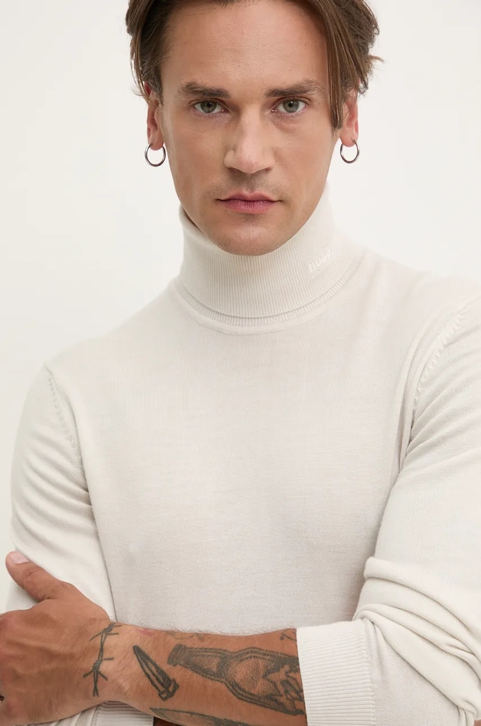 HUGO sweter wełniany San Thomas-M 50474174 beżowy AW25