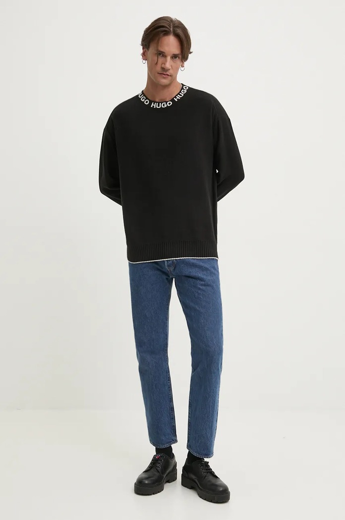 HUGO sweter bawełniany 50474813 czarny SS25