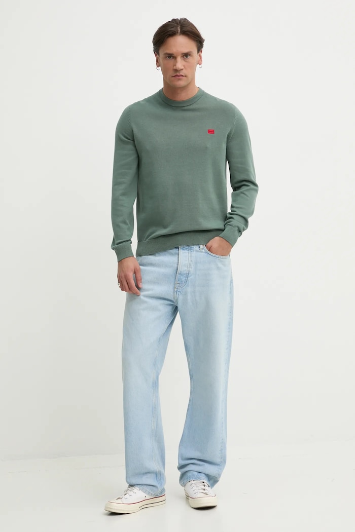 HUGO sweter bawełniany San Cassius-C1 50475083 zielony AW25