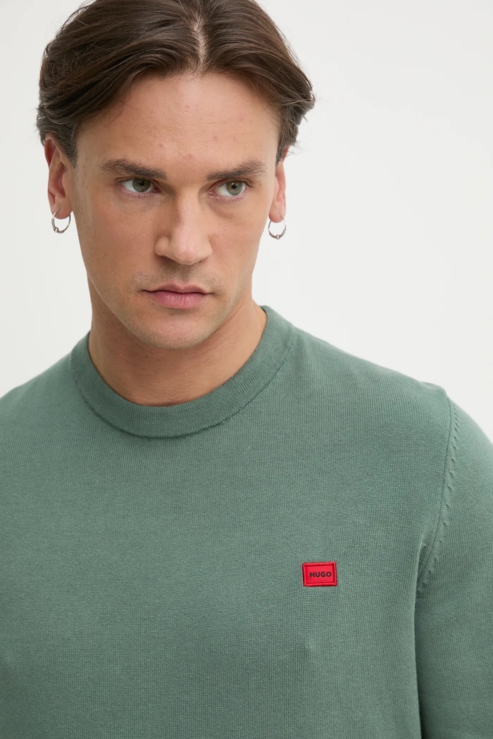 HUGO sweter bawełniany San Cassius-C1 zielony 50475083