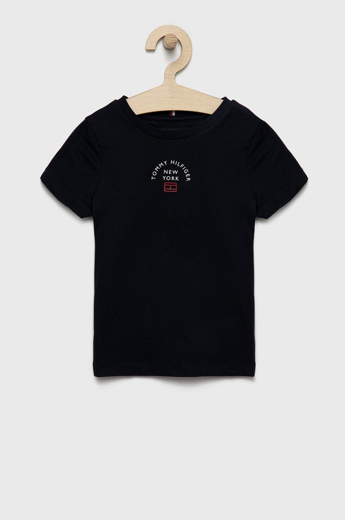 Dětské bavlněné tričko Tommy Hilfiger kulatý námořnická modř KB0KB07542.9BYY