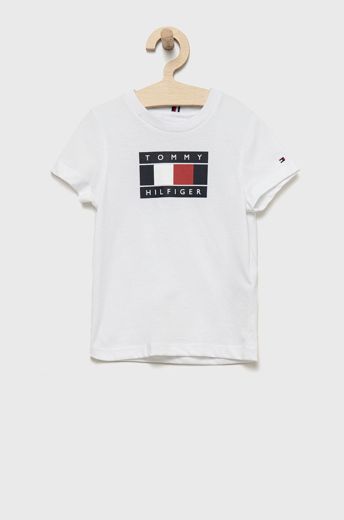 Dětské bavlněné tričko Tommy Hilfiger kulatý bílá KB0KB07602.9BYY