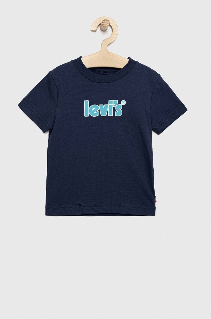 Dětské bavlněné tričko Levi's kulatý námořnická modř 8EE539.
