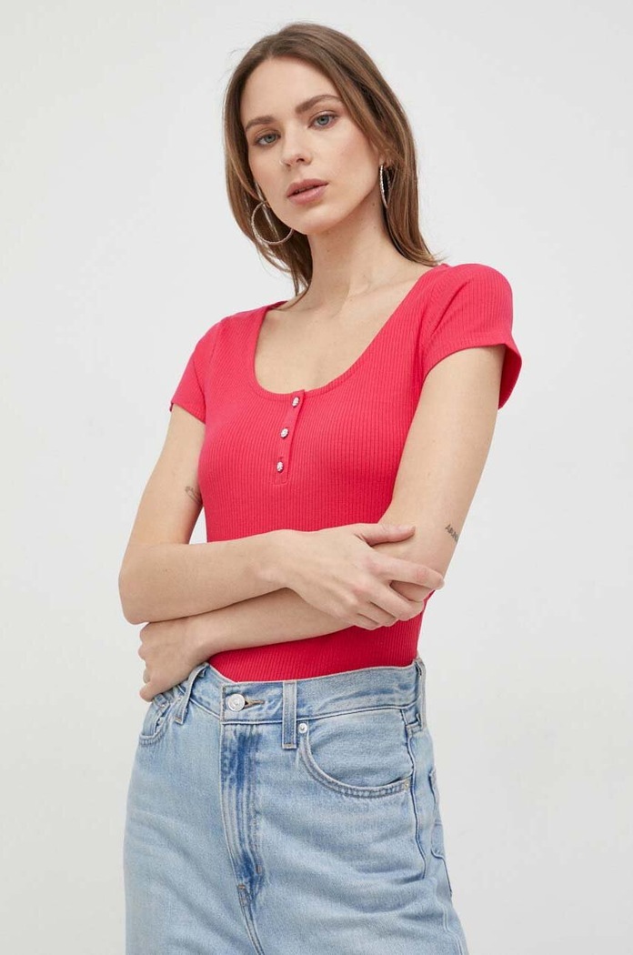 Μπλουζάκι Guess slim ροζ W2YP24.KBCO2