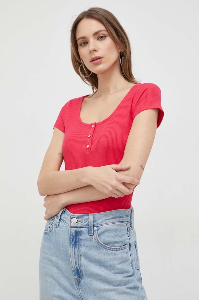 Μπλουζάκι Guess slim ροζ W2YP24.KBCO2