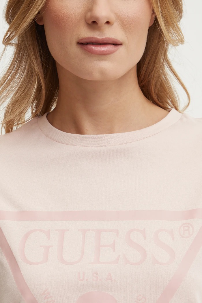 Памучна тениска Guess Guess розов V2YI07.K8HM0