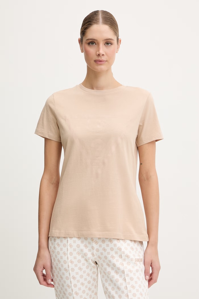 Guess tricou din bumbac ADELE print bej V2YI07.K8HM0