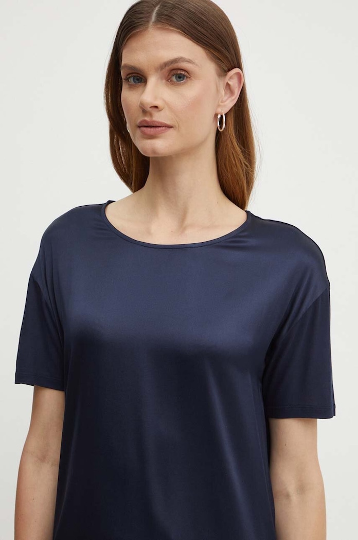 T-shirt από μείγμα μεταξιού BOSS Gelio-C_Sz40 με ελαστάν σκούρο μπλε 50457656