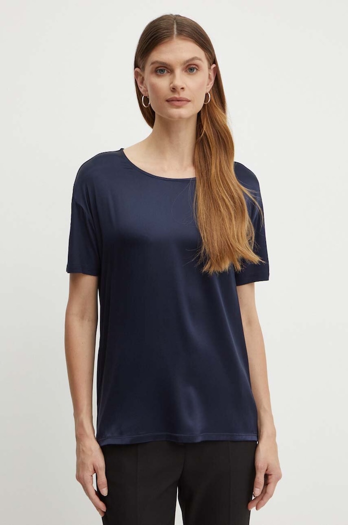 T-shirt από μείγμα μεταξιού BOSS Gelio-C_Sz40 σκούρο μπλε 50457656