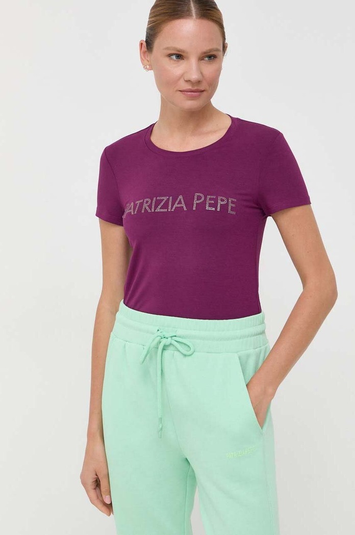 Tričko Patrizia Pepe s elastanom fialová CM1419.J013