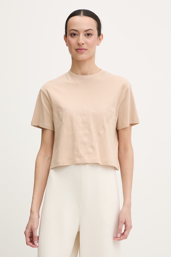 Guess t-shirt bawełniany ADELE beżowy V2YI06.K8HM0