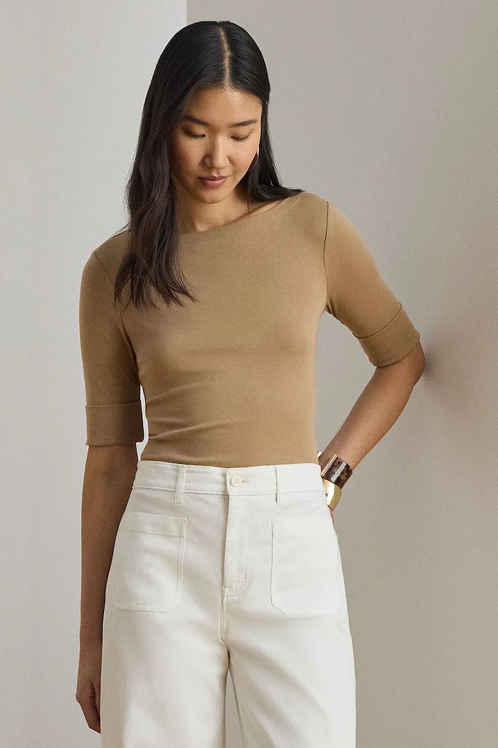 Футболка Lauren Ralph Lauren с эластаном бежевый 200654963147