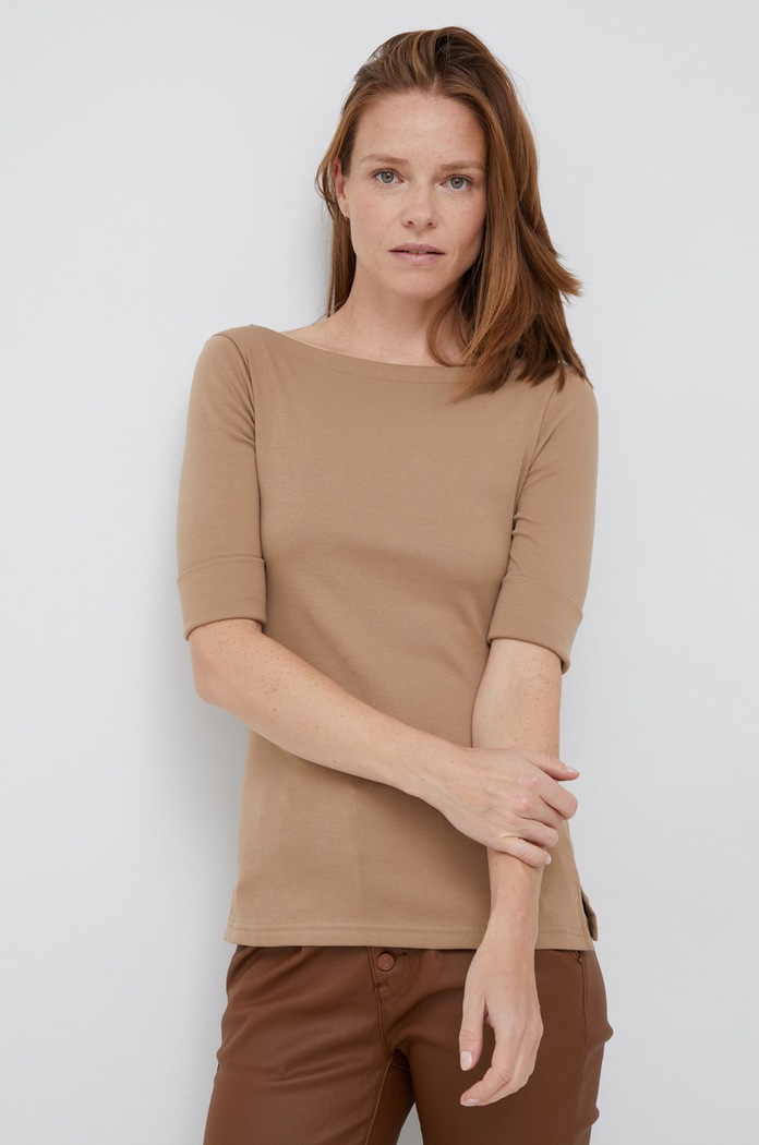 Tričko Lauren Ralph Lauren s elastanom béžová 200654963147