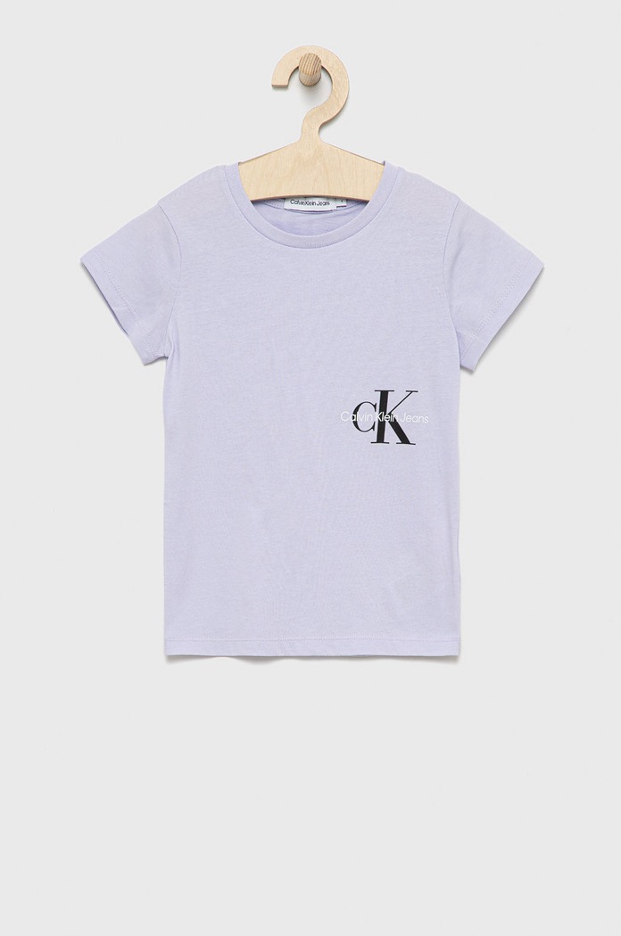 Παιδικό βαμβακερό μπλουζάκι Calvin Klein Jeans στάμπα μωβ IG0IG01545.9BYY