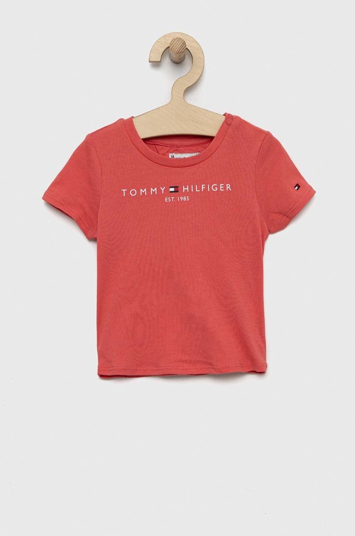 Dětské bavlněné tričko Tommy Hilfiger kulatý růžová KG0KG05242.9BYY