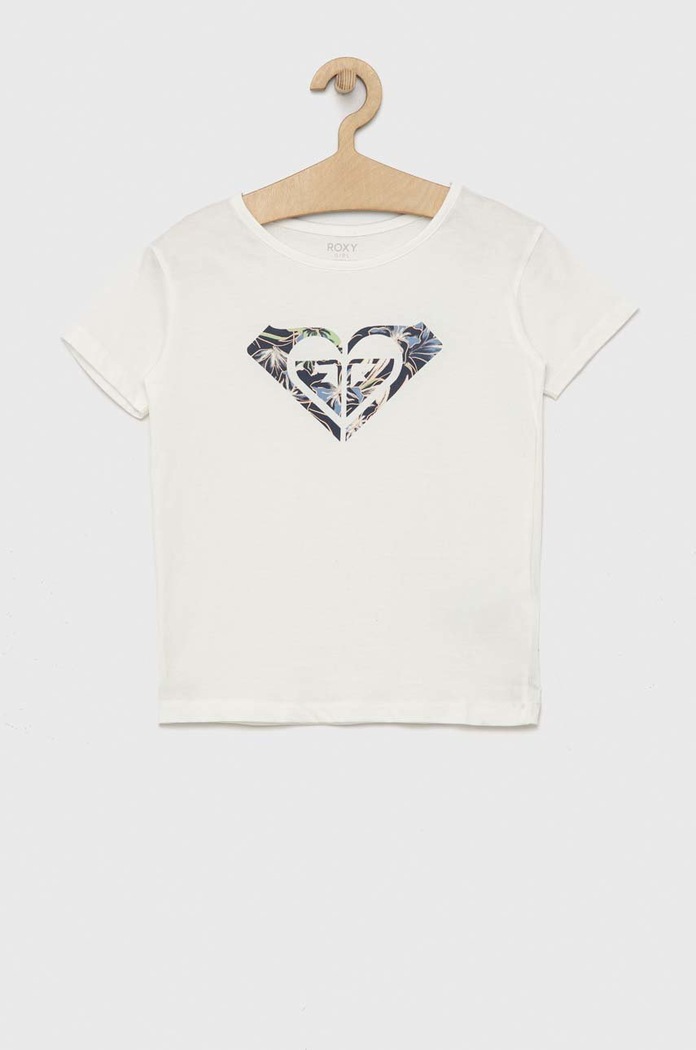 Roxy t-shirt bawełniany dziecięcy nadruk biały ERGZT03903