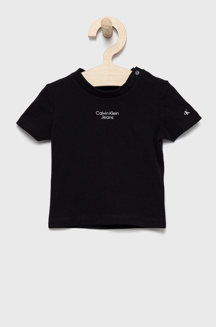 Calvin Klein Jeans t-shirt dziecięcy IN0IN00021.9BYY z elastanem czarny IN0IN00021.9BYY