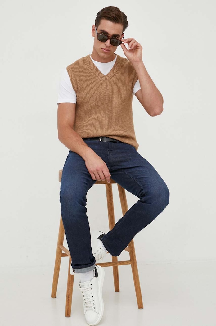 BOSS pamut póló BOSS CASUAL 50481923 bézs AW25
