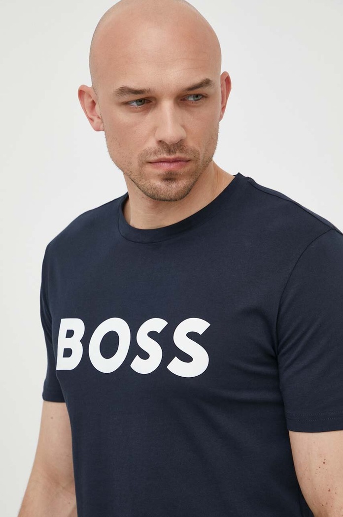 Bavlněné tričko BOSS Thinking 1 námořnická modř 50481923