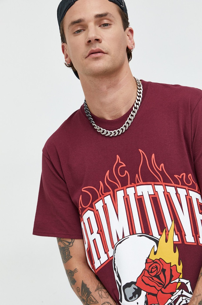 Primitive t-shirt bawełniany nadruk bordowy papfa2201.bur