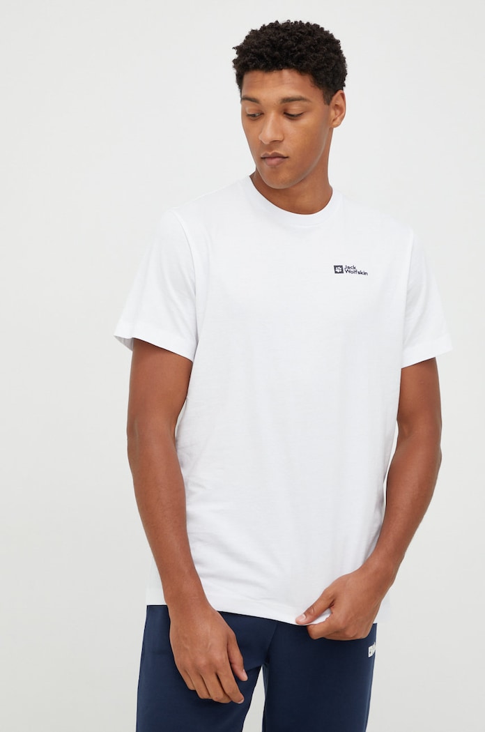 Jack Wolfskin t-shirt bawełniany Essential nadruk biały 1808382