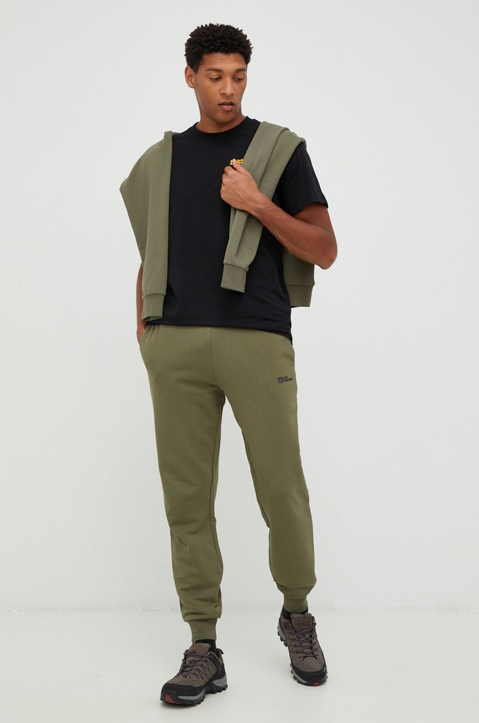 Βαμβακερό μπλουζάκι Jack Wolfskin Essential 1808382 μαύρο AW25