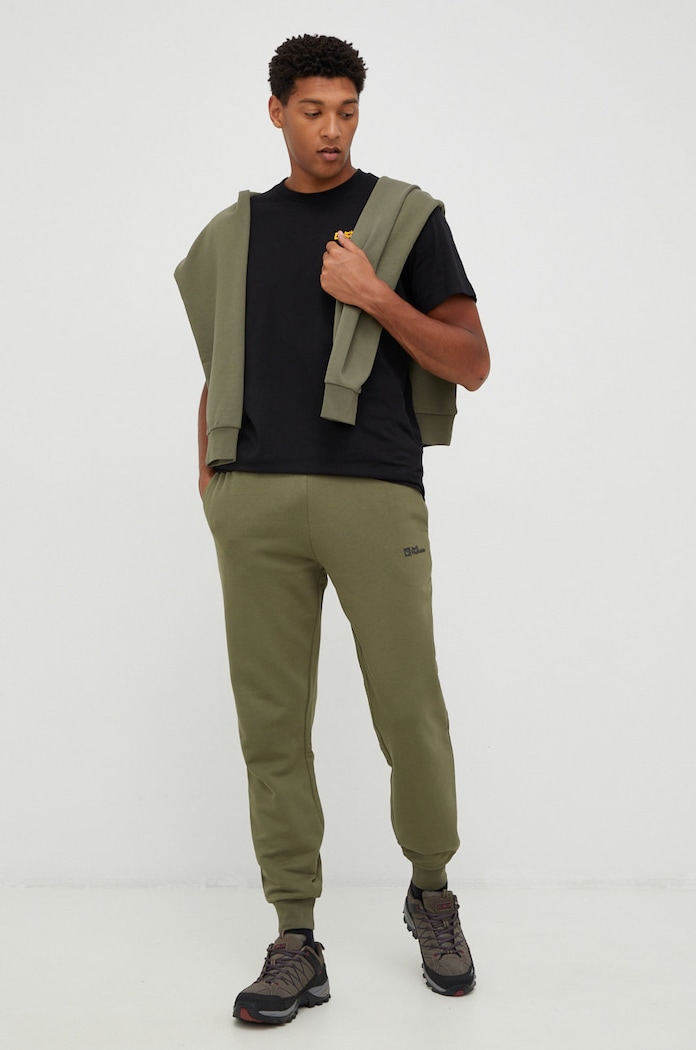 Βαμβακερό μπλουζάκι Jack Wolfskin Essential 1808382 μαύρο AW25
