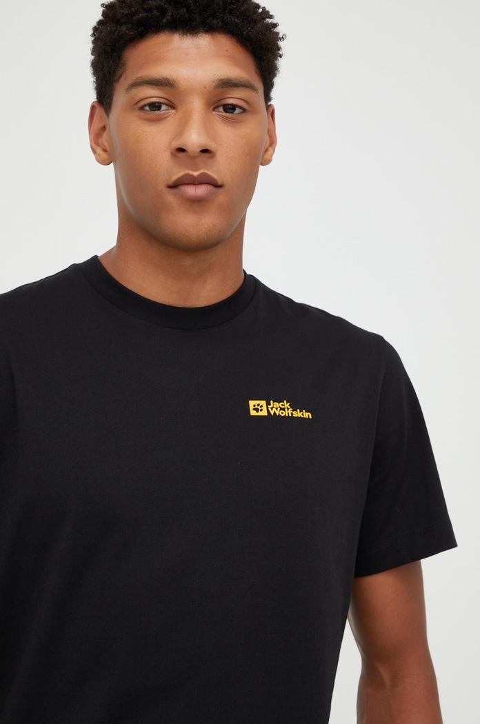 Βαμβακερό μπλουζάκι Jack Wolfskin Essential μαύρο 1808382
