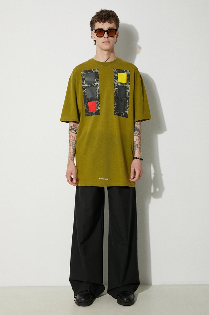 Bavlněné tričko A-COLD-WALL* Relaxed Cubist T-shirt ACWMTS097 COLD LIGHT GREY ACWMTS097 zelená AW22