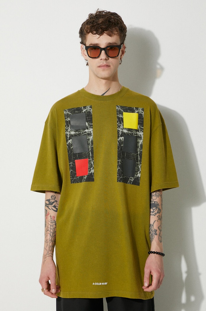Oblečení Bavlněné tričko A-COLD-WALL* Relaxed Cubist T-shirt ACWMTS097 COLD LIGHT GREY ACWMTS097 zelená