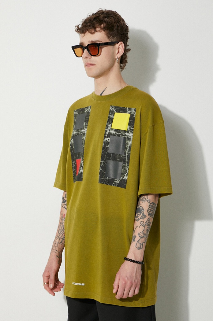 Bavlněné tričko A-COLD-WALL* Relaxed Cubist T-shirt ACWMTS097 COLD LIGHT GREY zelená ACWMTS097
