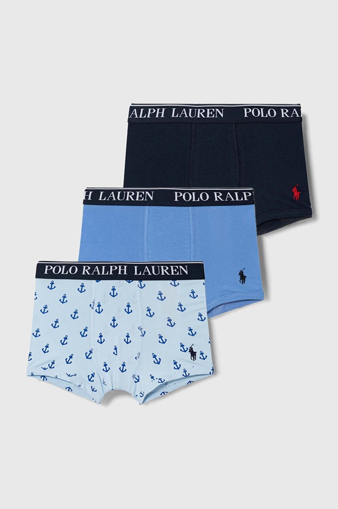 Polo Ralph Lauren прилепнали боксерки за деца от памук с еластан 3 броя меланж син 9P5015