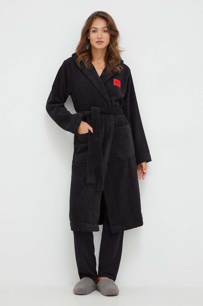 HUGO halat TERRY_HOODED GOWN bumbac negru 50502744