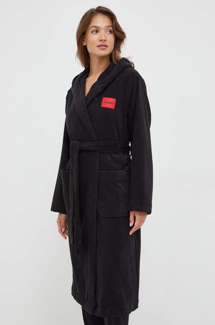 HUGO halat TERRY_HOODED GOWN 50502744 negru AW25