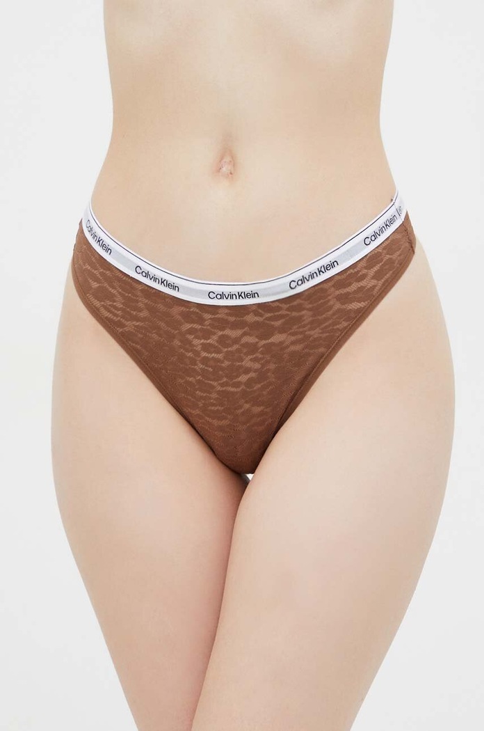 Tangá Calvin Klein Underwear potlač hnedá 000QD5051E