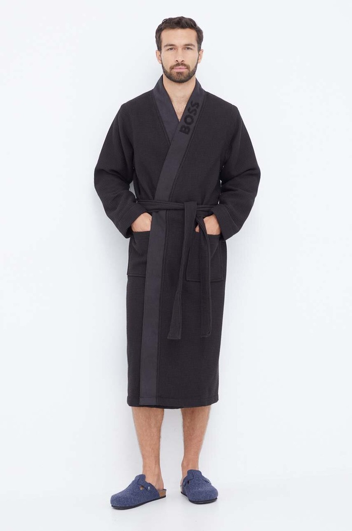 Халат BOSS Waffle Kimono трикотаж черен 50469787