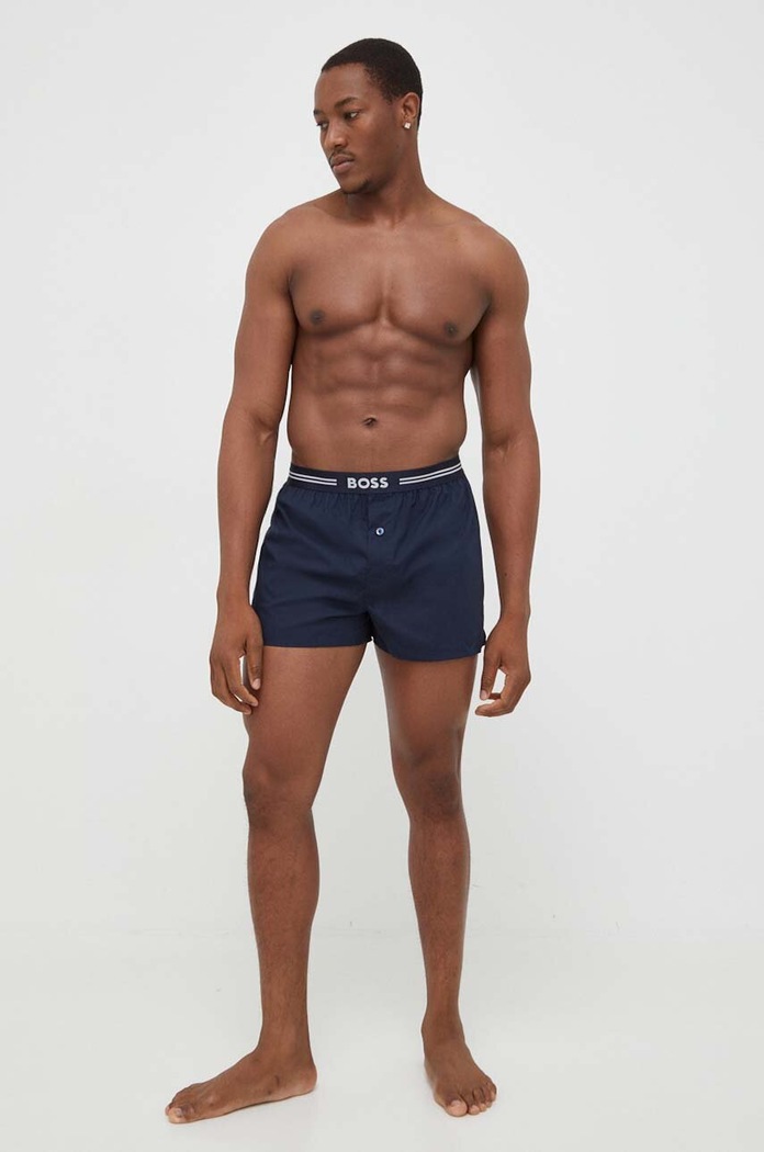 Памучни боксерки BOSS (3 броя) 3P Woven Boxer изчистен син 50480034