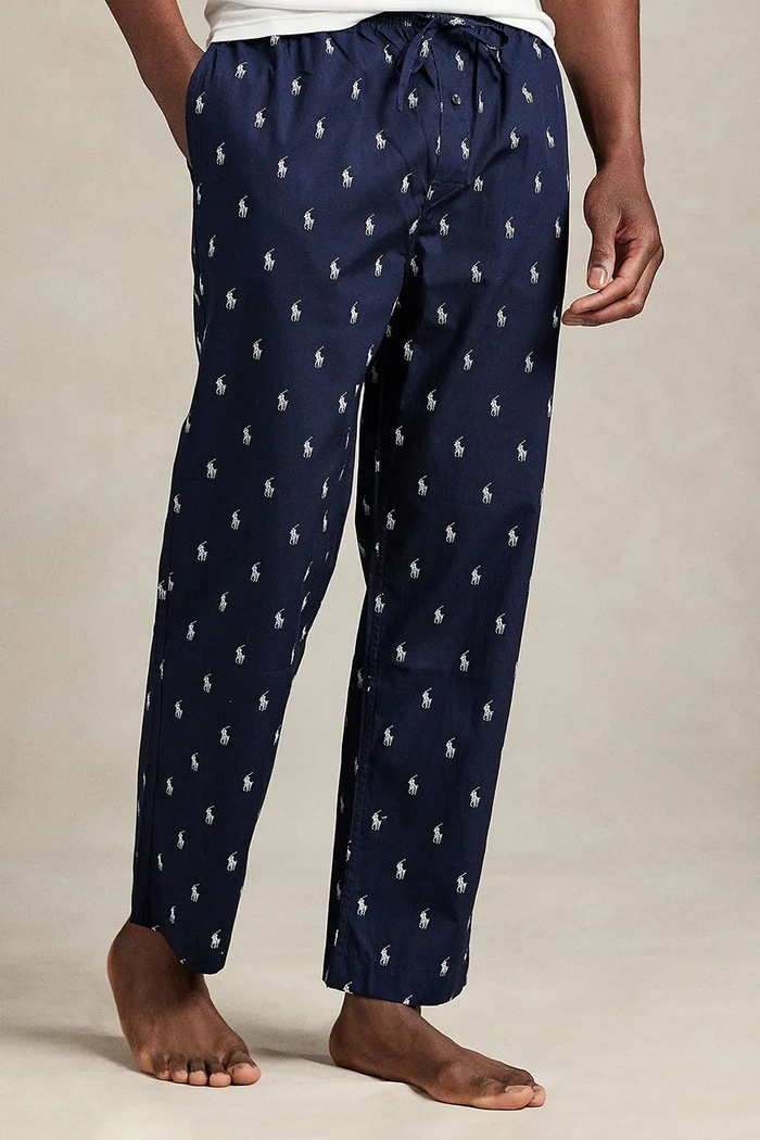 Bombažne pižama hlače Polo Ralph Lauren Bombaž mornarsko modra 714899624