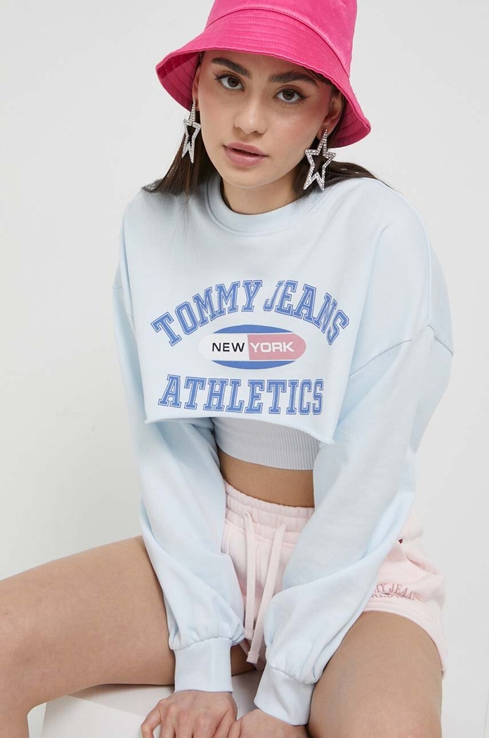 Bombažen pulover Tommy Jeans Brez kapuce modra DW0DW16134