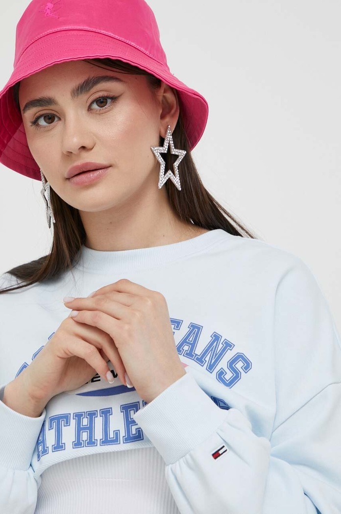 Bombažen pulover Tommy Jeans modra DW0DW16134