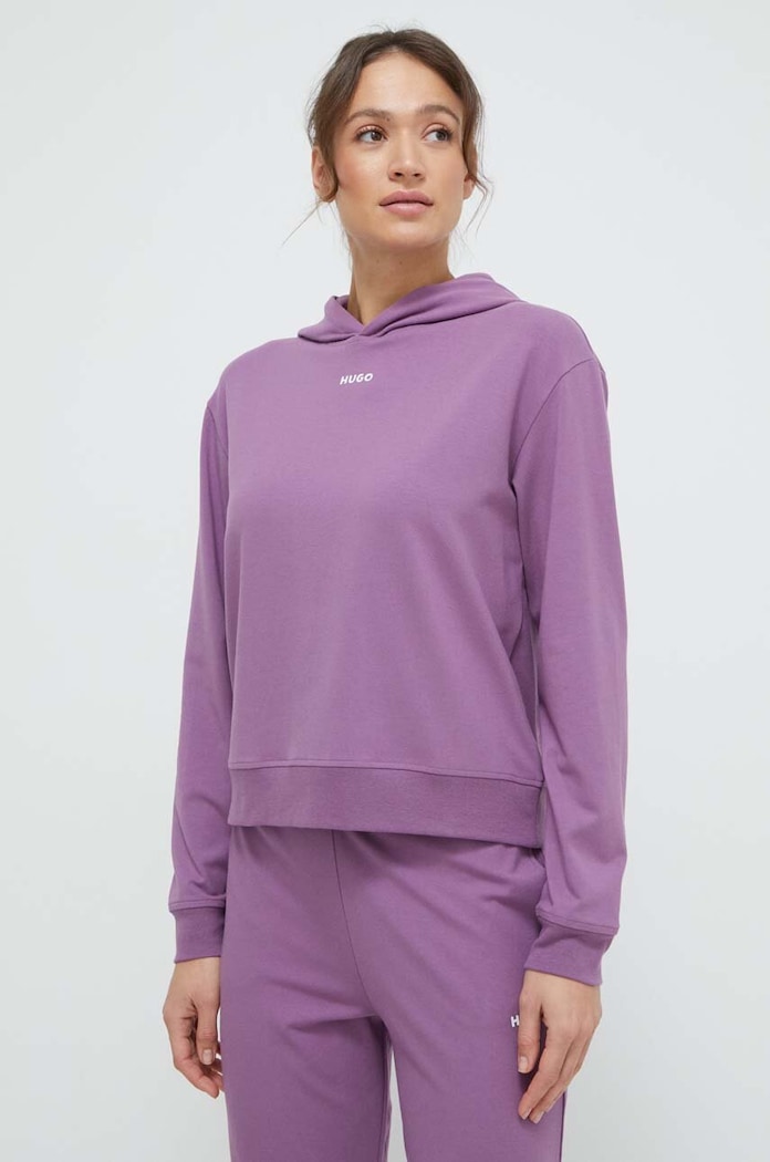 HUGO bluza lounge SHUFFLE_HOODIE z kapturem fioletowy 50490594