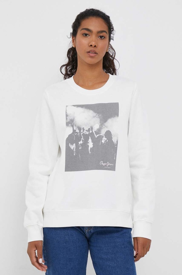 Βαμβακερή μπλούζα Pepe Jeans χωρίς κουκούλα μπεζ PL581363.808