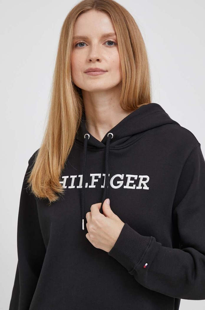Bavlněná mikina Tommy Hilfiger s kapucí černá WW0WW40296