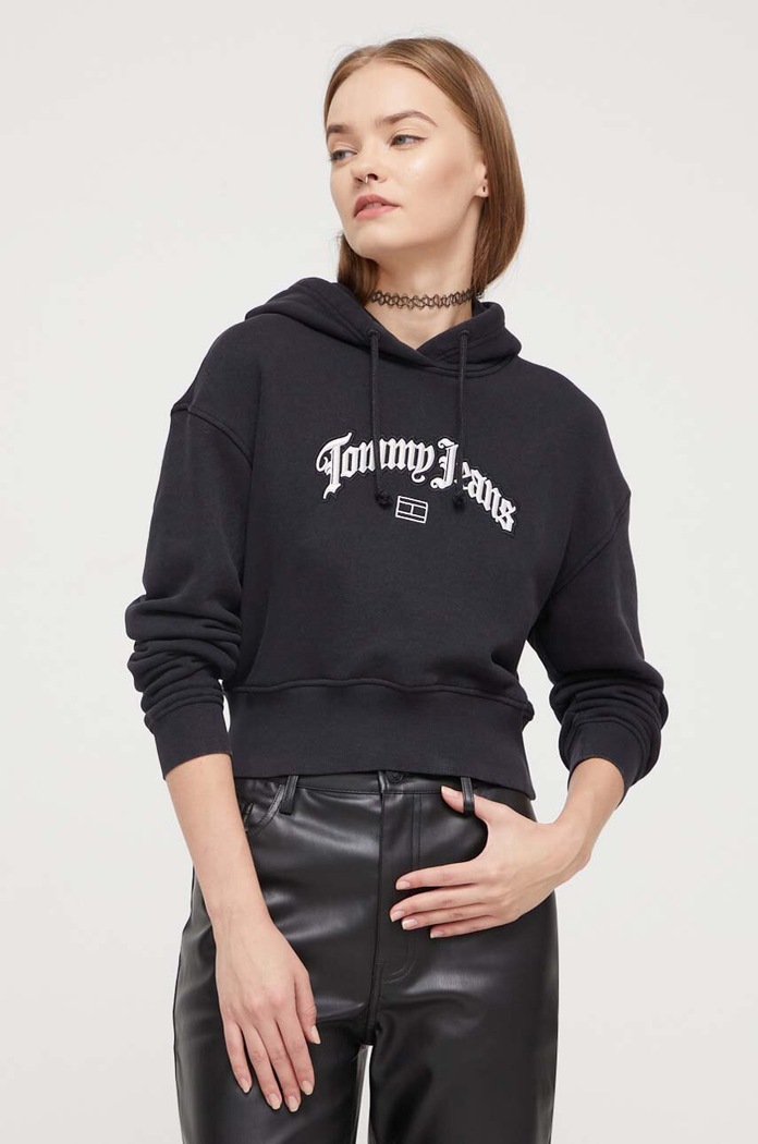 Tommy Jeans pamut melegítőfelső pamut fekete DW0DW16400