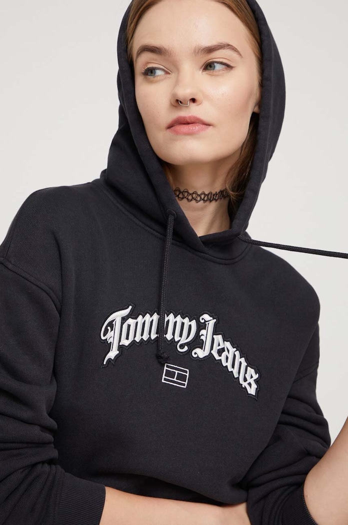Tommy Jeans pamut melegítőfelső fekete DW0DW16400