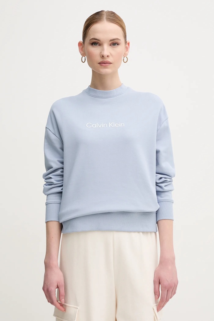 Bavlněná mikina Calvin Klein bez kapuce modrá K20K205450